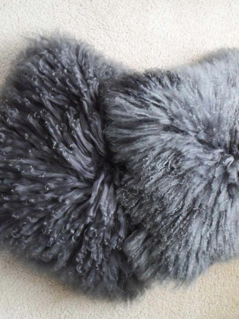 Decorative Pillow  100% Sheepskin  Wool Hair Gray 16" x 16  - 2pcs.,